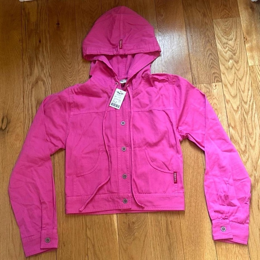 NWT Hard Tail Forever Hot Pink Jean Hoodie Jacket